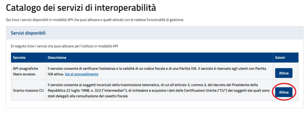 Attivazione di un servizio di interoperabilità con accettazione delle condizioni di utilizzo